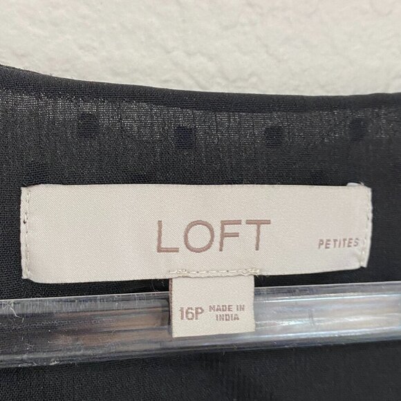 Loft Petite Black Clip Dot Long Sleeve Smocked Waist Dress Size 16P - Picture 7 of 11